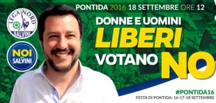 Salvini nel cartellone-annuncio del raduno a Pontida