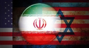Le bandiere di Usa, Iran e Israele sovrapposte